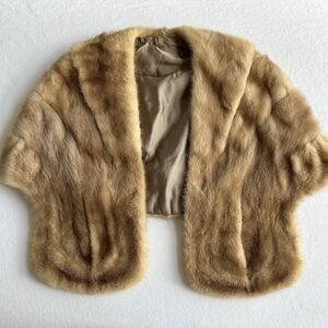 VINTAGE Mink Stole Scarf Fur Cape Shawl Fur Opera Ball Carmel Beige